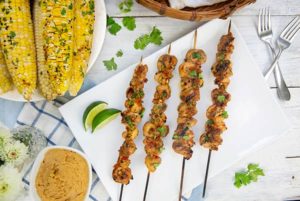 Gluten Free Sticky Sweet Grilled Chicken Skewers and Honey Hoisin Butter Corn on the Cob