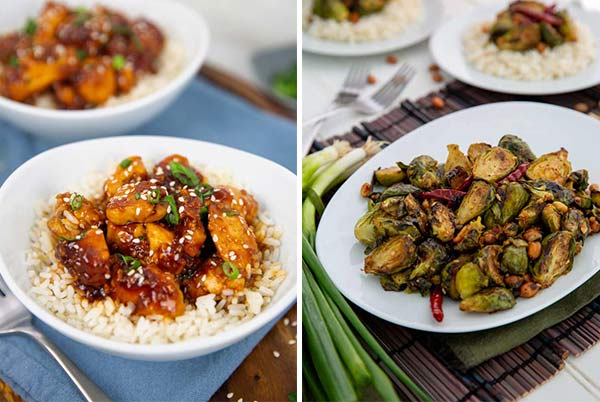 Honey Sesame Chicken and Kung Pao Brussels Sprouts